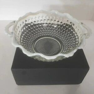 Vintage Anchor Hocking Hobnail Moonstone Clear Opalescent Bowl